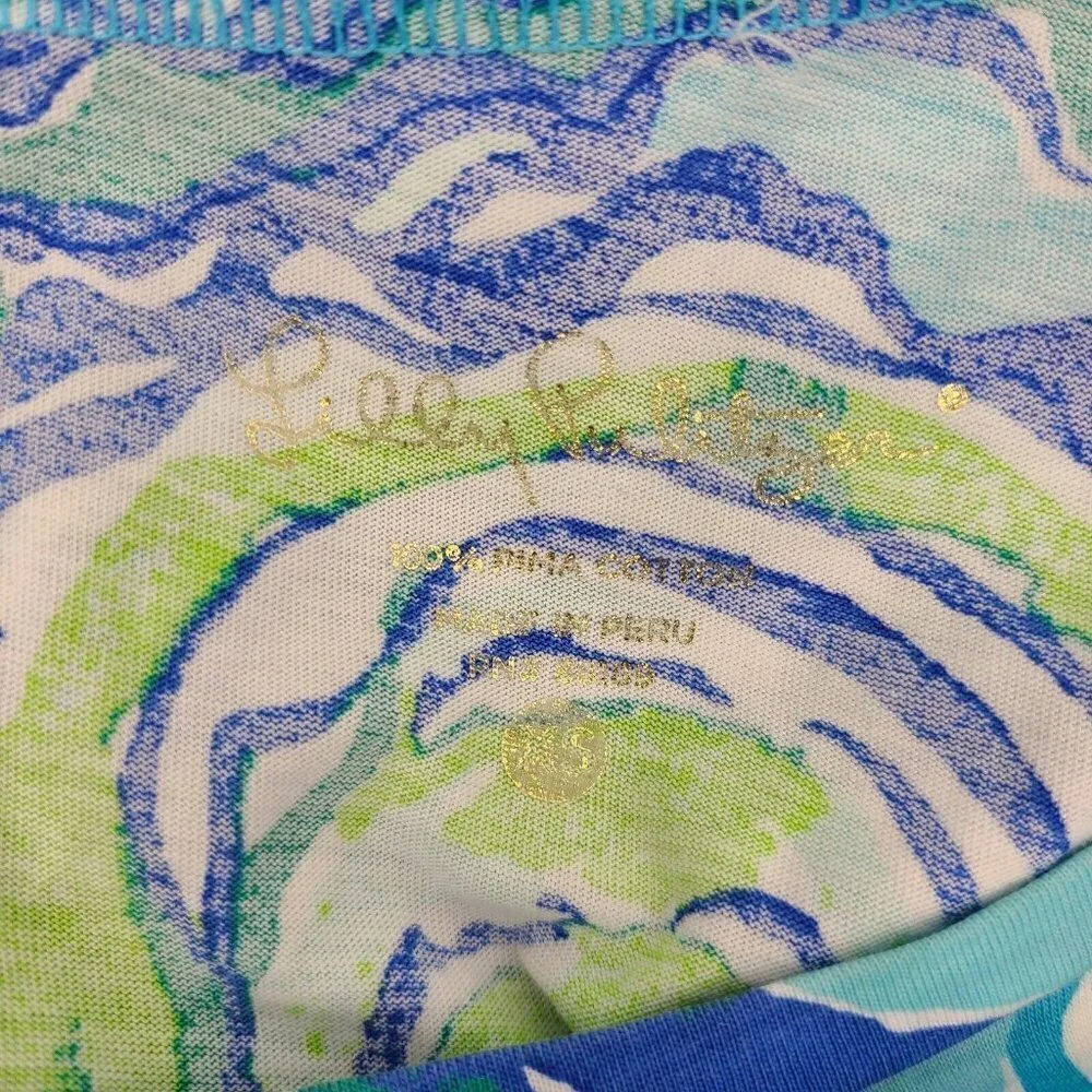 Lilly Pulitzer Linden T-Shirt Dress Womens XS Blue Green Mini Oh Shucks - Picture 5 of 6